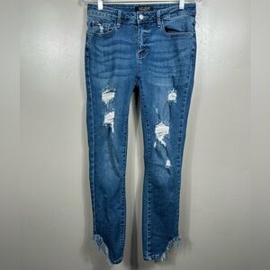 Judy Blue Mid Rise Distressed Raw Hem Skinny Jeans Size 9 / 29